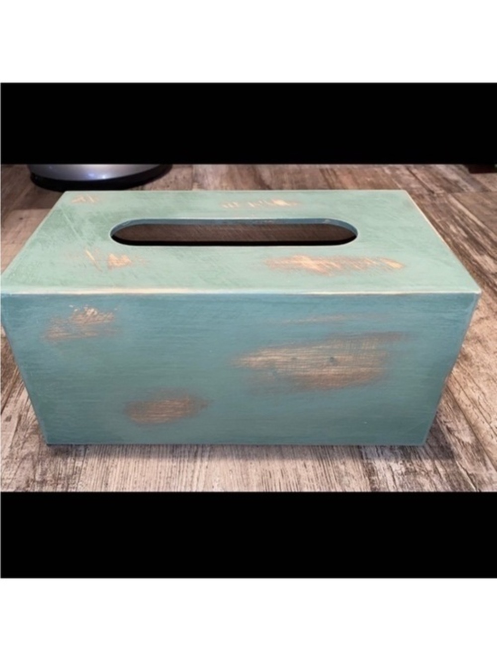 Green tan tissue box rectangle rectangular distressed holder cover